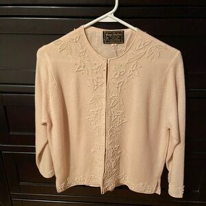 George Women's Cardigan in apricot with beaded leaf embroidery
